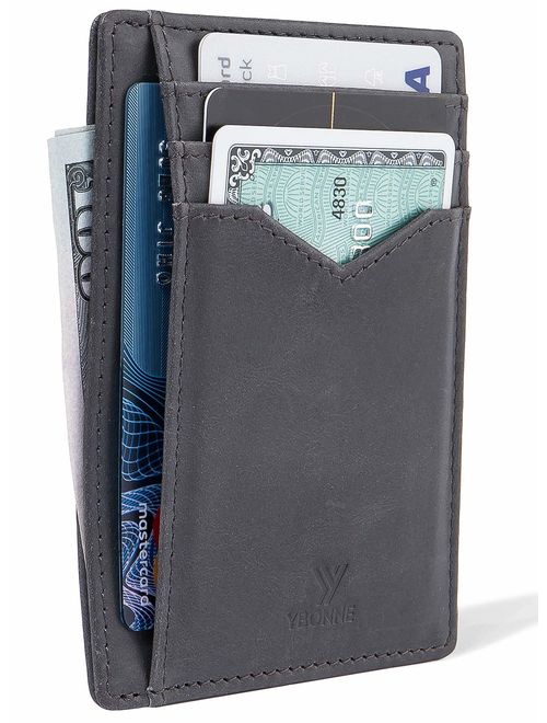 YBONNE Minimalist Front Pocket Wallet for Men and Women, RFID Blocking Thin Card Holder, Made of Finest Genuine Leather