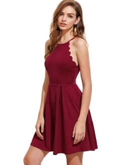 Women's Sweet Scallop Sleeveless Flared Swing Pleated A-line Skater Dress