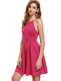 Women's Sweet Scallop Sleeveless Flared Swing Pleated A-line Skater Dress