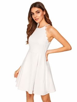 Women's Sweet Scallop Sleeveless Flared Swing Pleated A-line Skater Dress