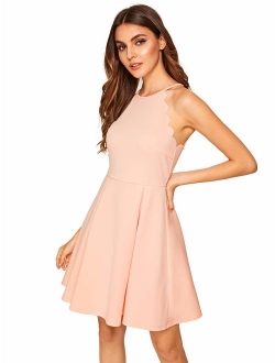 Women's Sweet Scallop Sleeveless Flared Swing Pleated A-line Skater Dress