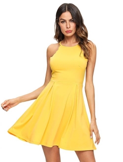 Women's Sweet Scallop Sleeveless Flared Swing Pleated A-line Skater Dress