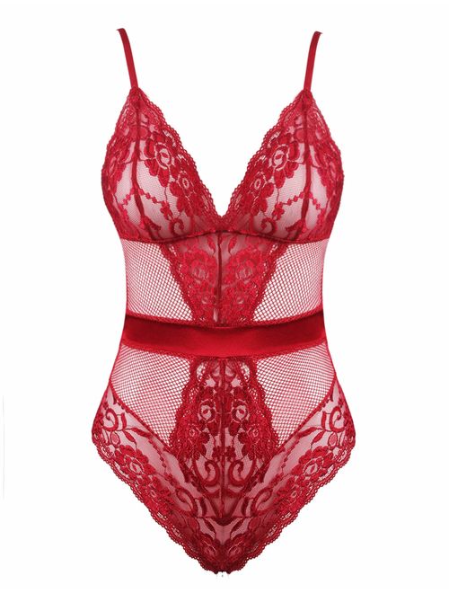 Joyaria Women Sexy Teddy Lingerie One Piece Lace Bodysuit