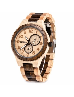 BEWELL Wood Watches for Men Analog Quartz Date Retro Handcraft Lightweight Wooden Wristwatch W154A