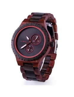 BEWELL Wood Watches for Men Analog Quartz Date Retro Handcraft Lightweight Wooden Wristwatch W154A