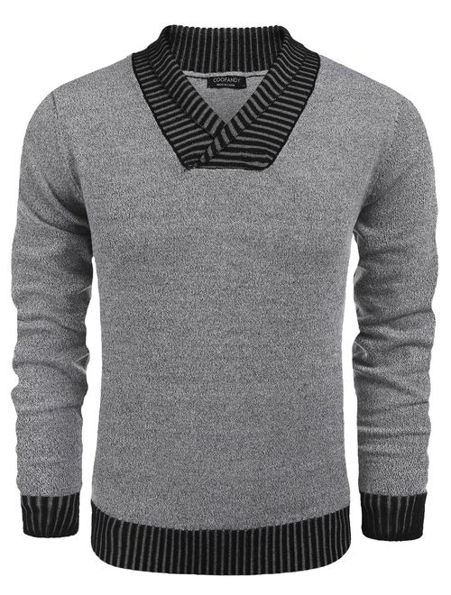 COOFANDY Men's Knitted Sweaters Casual V-Neck Slim Fit Pullover Knitwear