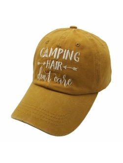 Embroidered Unisex Camping Hair Don't Care Vintage Washed Dyed Cotton Adjustable Baseball Cap Dad Hat