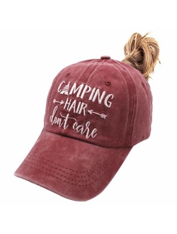 Embroidered Unisex Camping Hair Don't Care Vintage Washed Dyed Cotton Adjustable Baseball Cap Dad Hat