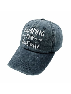 Embroidered Unisex Camping Hair Don't Care Vintage Washed Dyed Cotton Adjustable Baseball Cap Dad Hat