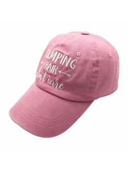 Embroidered Unisex Camping Hair Don't Care Vintage Washed Dyed Cotton Adjustable Baseball Cap Dad Hat