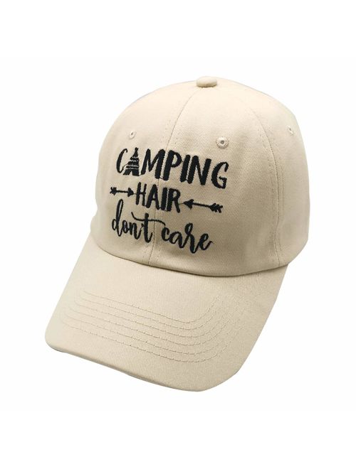 Embroidered Unisex Camping Hair Don't Care Vintage Washed Dyed Cotton Adjustable Baseball Cap Dad Hat