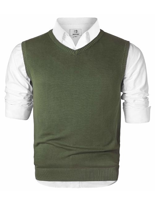 MOCOTONO Men's V-Neck Cotton Vest Casual Sleeveless Sweater