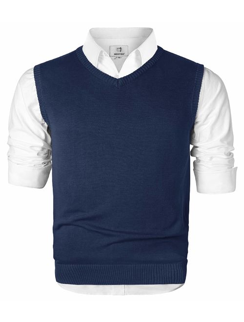 MOCOTONO Men's V-Neck Cotton Vest Casual Sleeveless Sweater