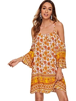 Women's Tribal Print Kimono Sleeve Geometric Tunic Boho Dress