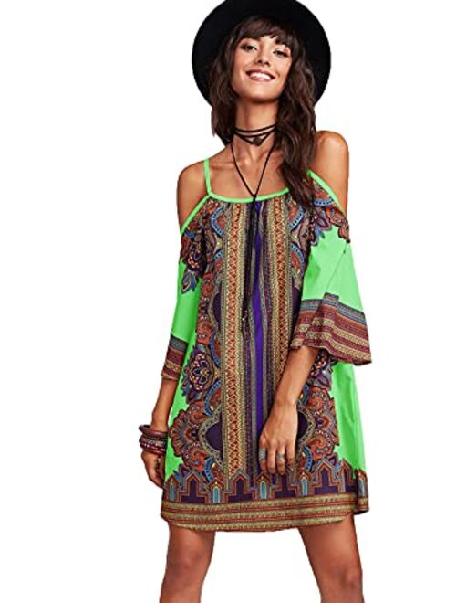 Milumia Women's Tribal Print Kimono Sleeve Geometric Tunic Boho Dress