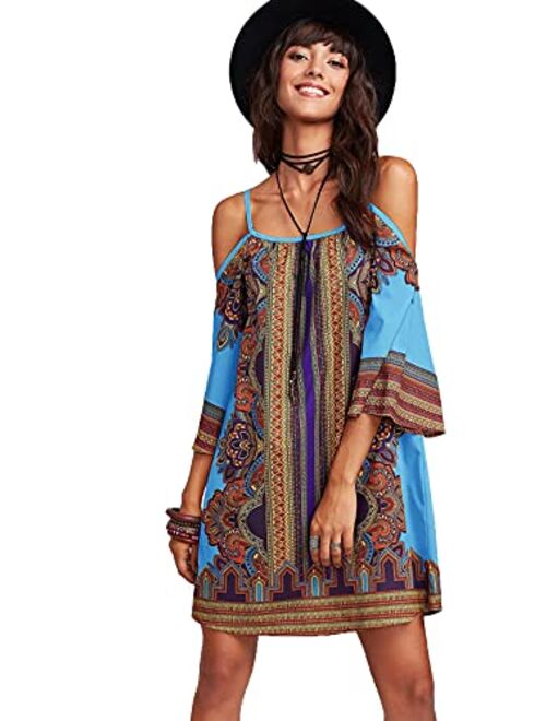 Milumia Women's Tribal Print Kimono Sleeve Geometric Tunic Boho Dress