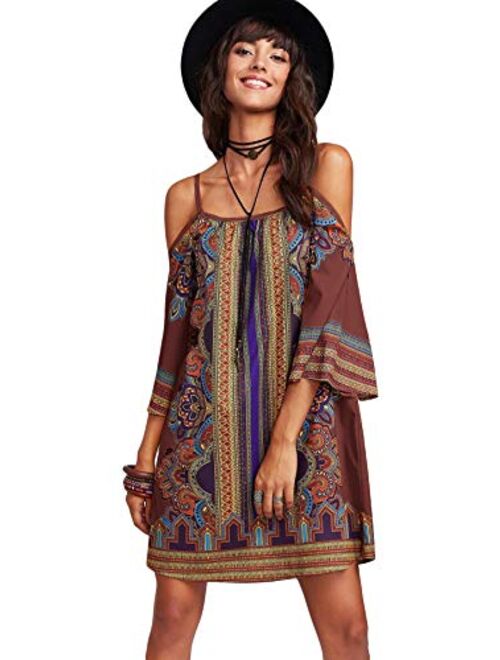 Milumia Women's Tribal Print Kimono Sleeve Geometric Tunic Boho Dress