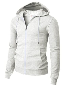 H2H Mens Casual Zip up Hoodie Jacket Double Cotton Lightweight Hooded