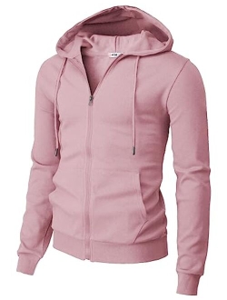 H2H Mens Casual Zip up Hoodie Jacket Double Cotton Lightweight Hooded