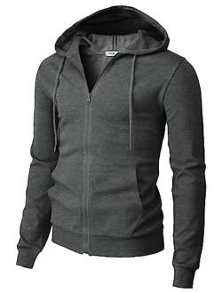 H2H Mens Casual Zip up Hoodie Jacket Double Cotton Lightweight Hooded