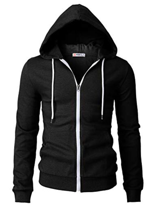 H2H Mens Casual Zip up Hoodie Jacket Double Cotton Lightweight Hooded