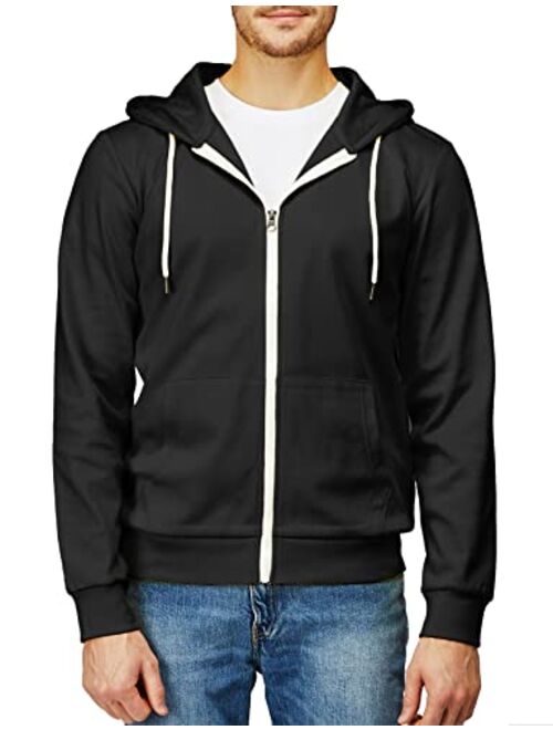 H2H Mens Casual Zip up Hoodie Jacket Double Cotton Lightweight Hooded