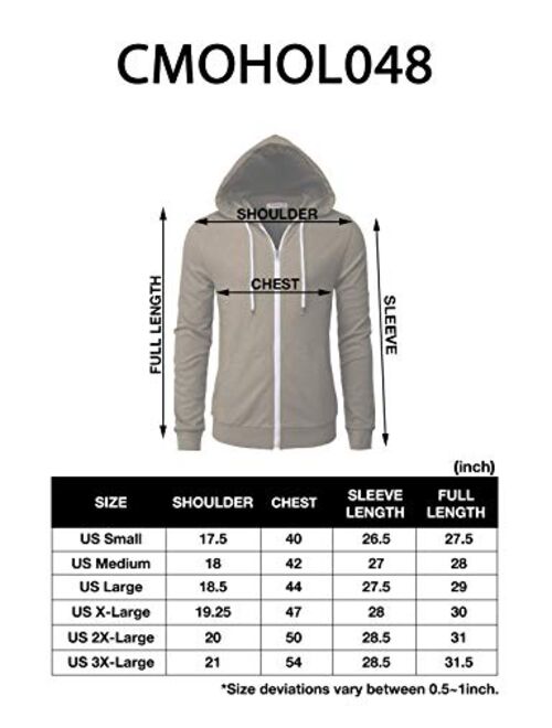 H2H Mens Casual Zip up Hoodie Jacket Double Cotton Lightweight Hooded