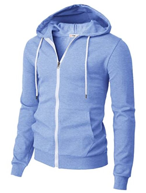 H2H Mens Casual Zip up Hoodie Jacket Double Cotton Lightweight Hooded