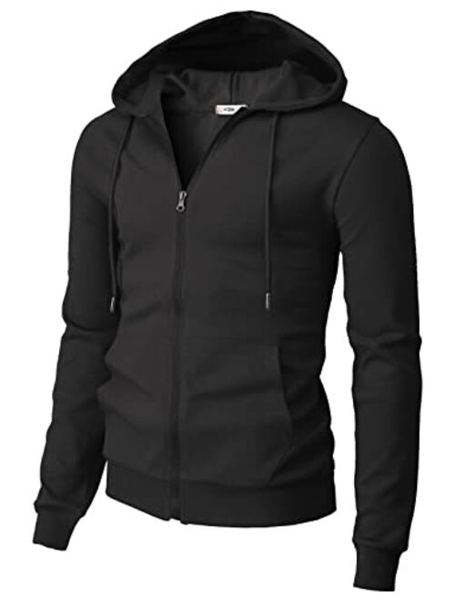 H2H Mens Casual Zip up Hoodie Jacket Double Cotton Lightweight Hooded