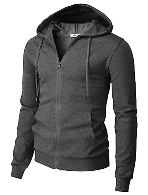 H2H Mens Casual Zip up Hoodie Jacket Double Cotton Lightweight Hooded