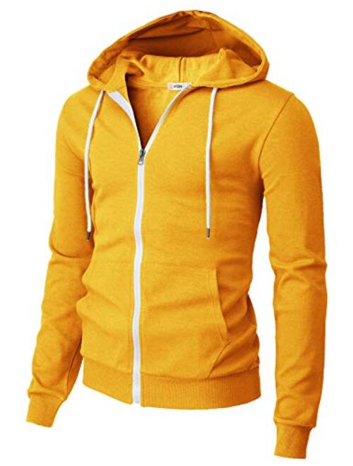 H2H Mens Casual Zip up Hoodie Jacket Double Cotton Lightweight Hooded