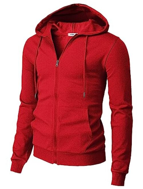 H2H Mens Casual Zip up Hoodie Jacket Double Cotton Lightweight Hooded