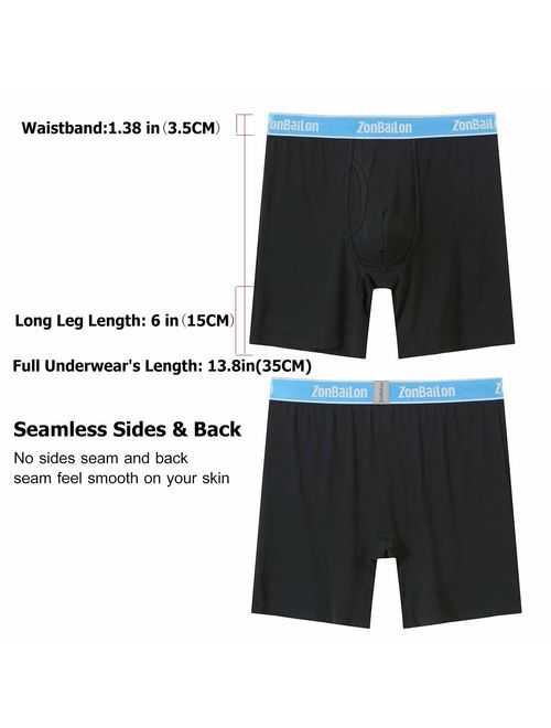 ZONBAILON Mens Bamboo 9 Long Leg No Ride Up Boxer Briefs