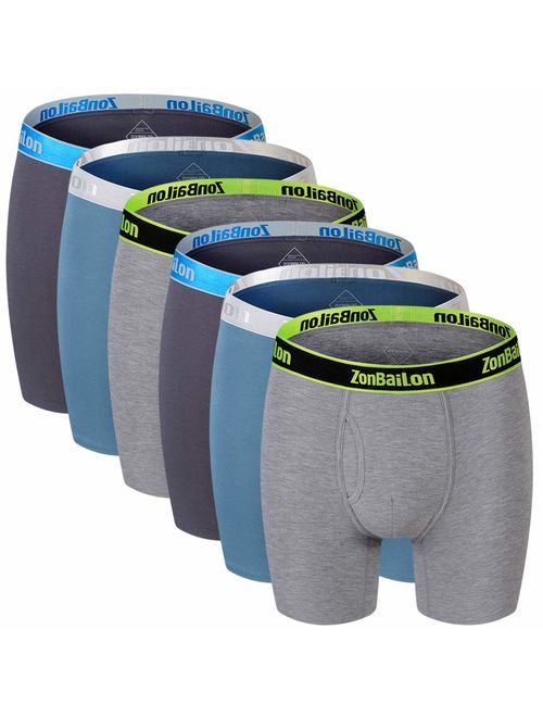 ZONBAILON Bamboo Running Sport Mens Underwear, Long Leg Boxer Briefs Multipack