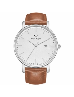 Vigor Rigger Men's Watch Simple Thin Quartz Leather Strap Wrist Watches