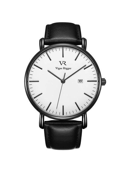 Vigor Rigger Men's Watch Simple Thin Quartz Leather Strap Wrist Watches