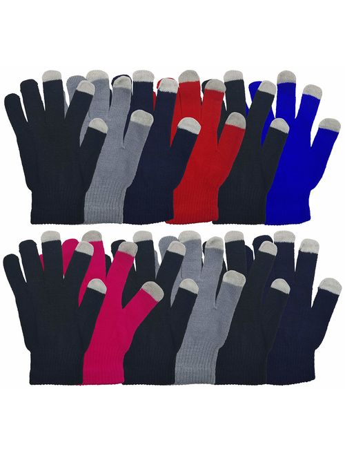 Winter Magic Gloves, 12 Pairs Stretchy Warm Knit Bulk Pack Mens Womens, Wholesale