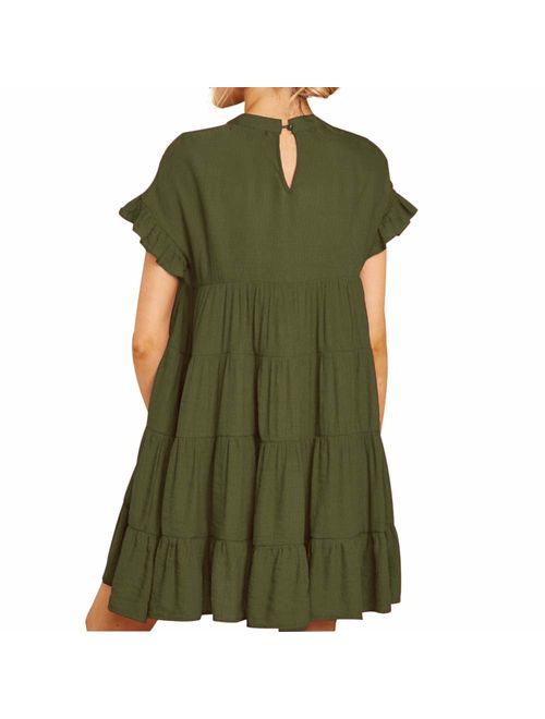 Joteisy Women's O Neck Ruffle Short Sleeve Tiered Casual Mini Dress