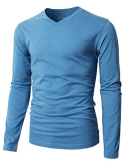 H2H Mens Casual Slim Fit Long Sleeve V-Neck T-Shirts