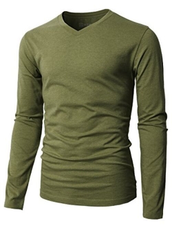 H2H Mens Casual Slim Fit Long Sleeve V-Neck T-Shirts