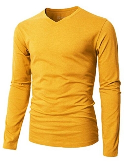 H2H Mens Casual Slim Fit Long Sleeve V-Neck T-Shirts