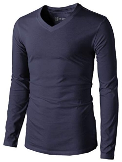 H2H Mens Casual Slim Fit Long Sleeve V-Neck T-Shirts