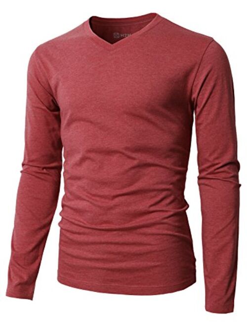 H2H Mens Casual Slim Fit Long Sleeve V-Neck T-Shirts