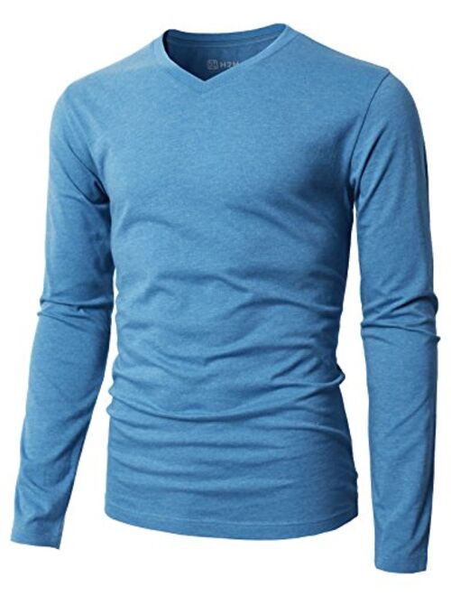 H2H Mens Casual Slim Fit Long Sleeve V-Neck T-Shirts