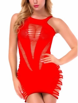 Women's Mesh Lingerie Fishnet Babydoll Mini Dress Free Size Bodysuit