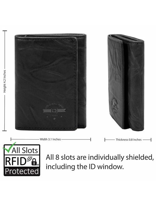 ID Stronghold RFID Blocking Trifold Wallet for Men - Crazy Horse Western Leather