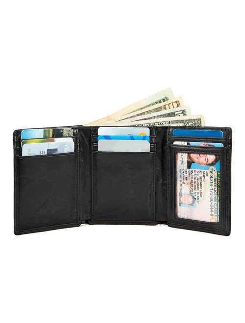 ID Stronghold RFID Blocking Trifold Wallet for Men - Crazy Horse Western Leather