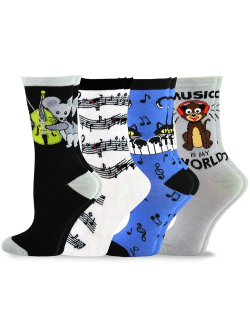 TeeHee Music Cotton Crew Socks for Women and Men 4-Pack