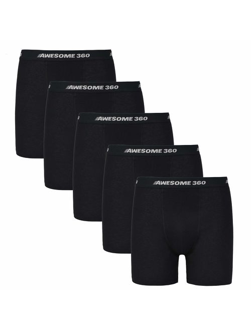 Awesome 360 Men's Cotton Stretch Classic Fit Boxer Briefs No Fly, 5 Pack