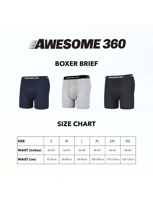 Awesome 360 Men's Cotton Stretch Classic Fit Boxer Briefs No Fly, 5 Pack